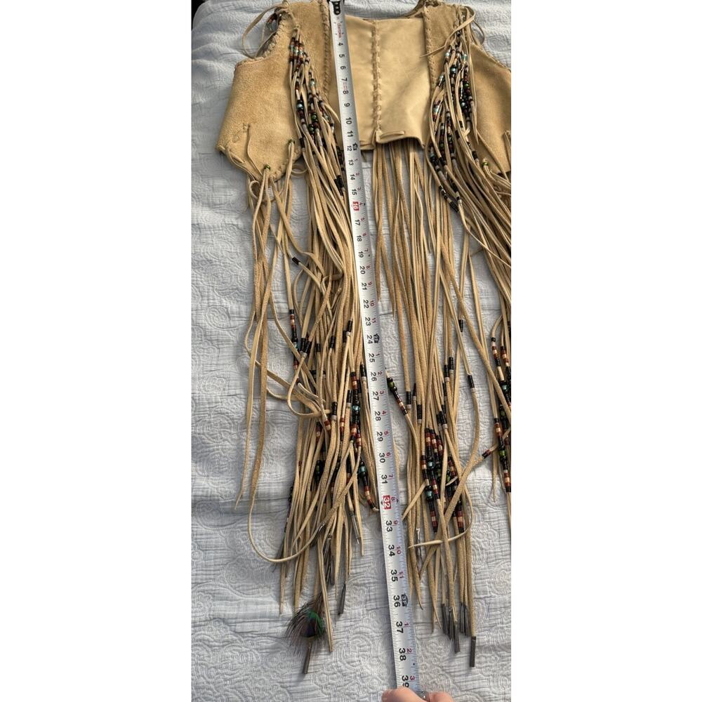 60s Beaded Native American‎ Vest Suede Leather Hippie Long Fringe VTG Festival - Picture 7 of 13